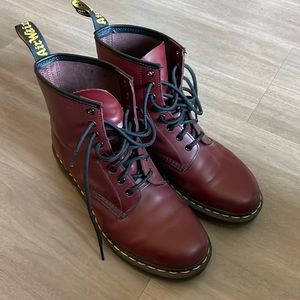 Dark red Dr. Martens combat boots, worn 3 times